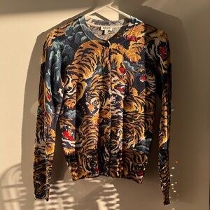 Kenzo Multicolor Tiger Pattern Sweater cardigan button up size small